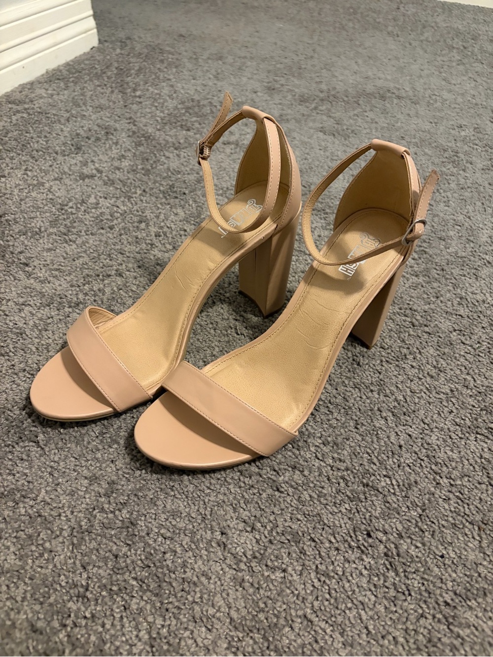 Chunky Block Heel Ankle Strap Heel - Nude